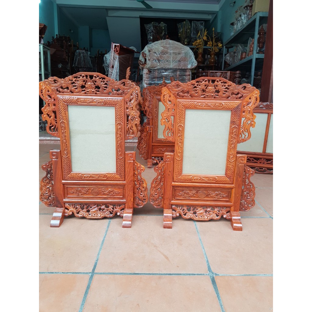 Khung ảnh thờ tứ linh gỗ hương kích thước 20 x30 cm